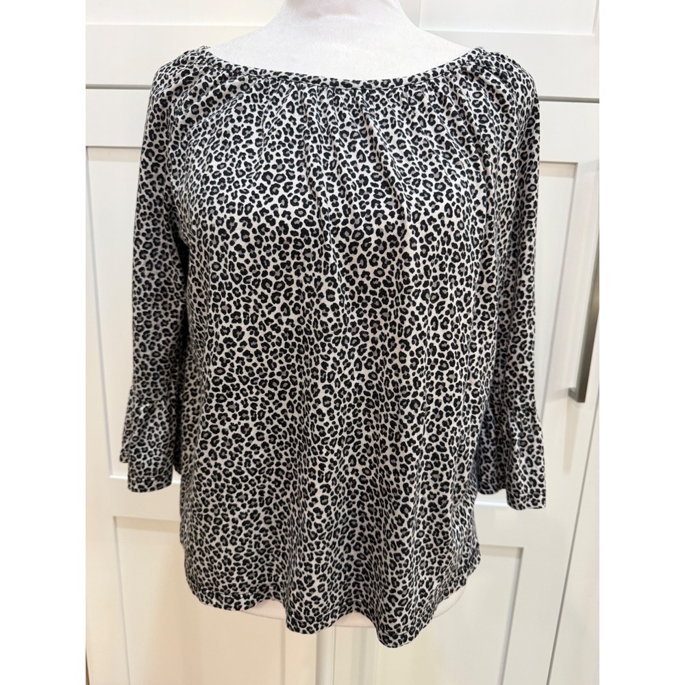 Michael Michael Kors Leopard Print Ruffle Sleeve Blouse Black White Small